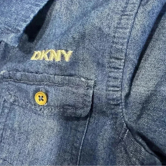 DKNY Girls Blue Chambray Denim Dress Rolled Sleeve, Raw Hem Size 4T - Picture 4 of 8